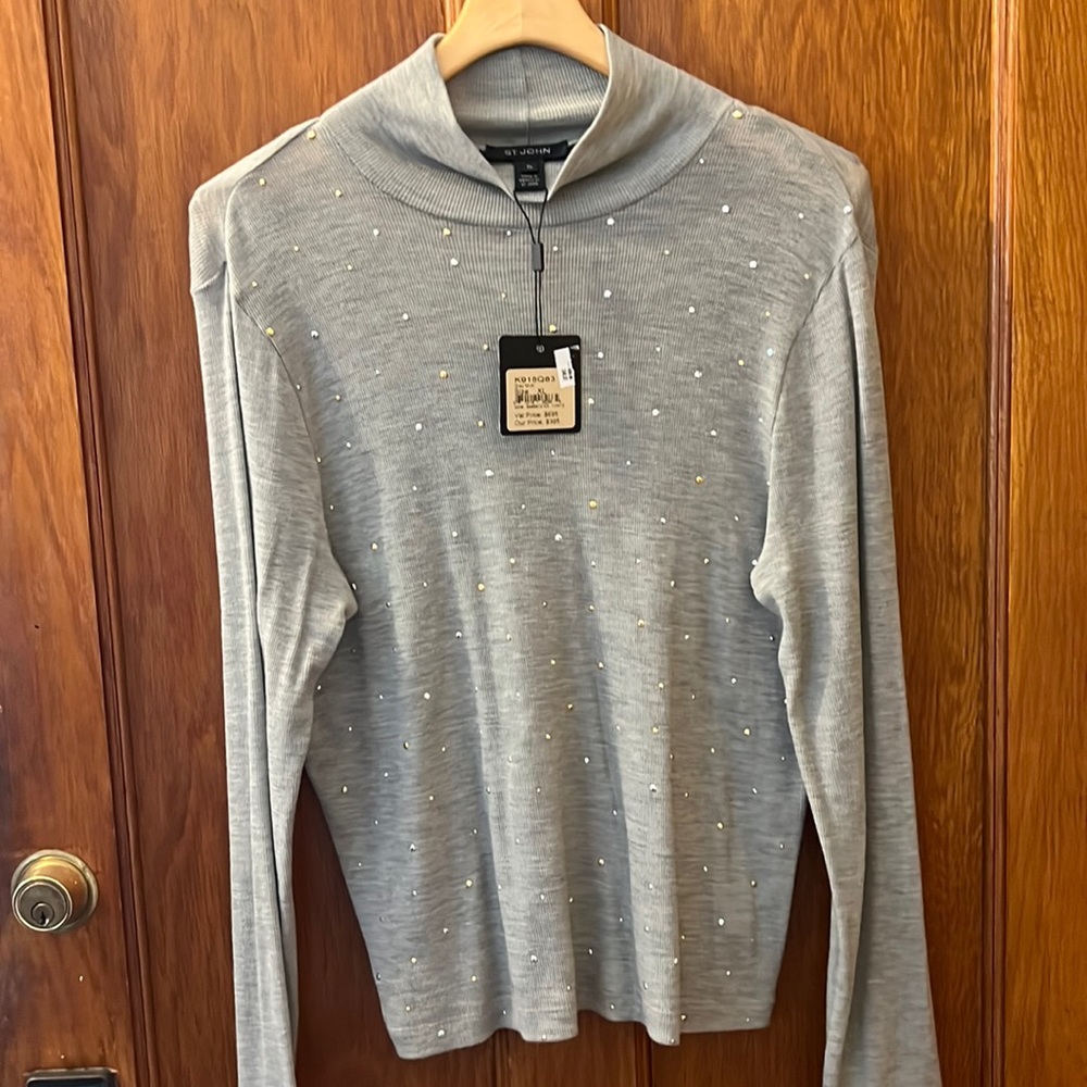 St John grey mock turtle neck Size xl